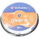 Médium pro vypalování Verbatim DVD-R 4,7GB 16x, AZO, cakebox, 10ks (43523)