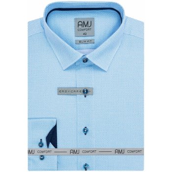 AMJ pánská bavlněná košile dlouhý rukáv slim fit VDSBR1321 vzorovaná modrá