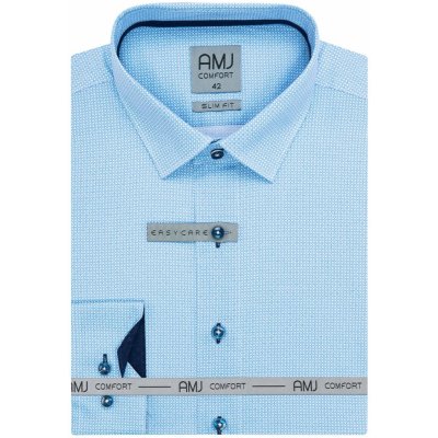 AMJ pánská bavlněná košile dlouhý rukáv slim fit VDSBR1321 vzorovaná modrá