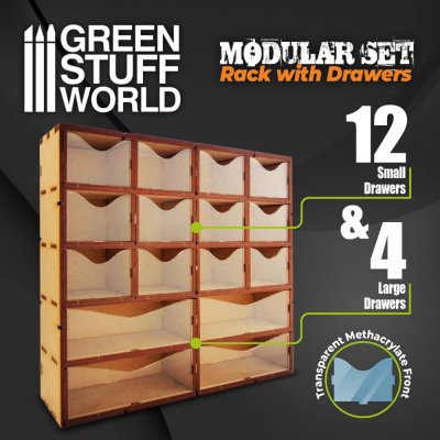 Green Stuff World MDF Vertical rack with 16 Drawers / MDF vertikální regál s 16 zásuvkami – Sleviste.cz