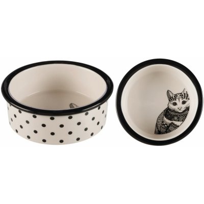 Trixie keramická miska černo-bílá s puntíky a Zentangle kočičkou 12 cm, 300 ml – Zbozi.Blesk.cz