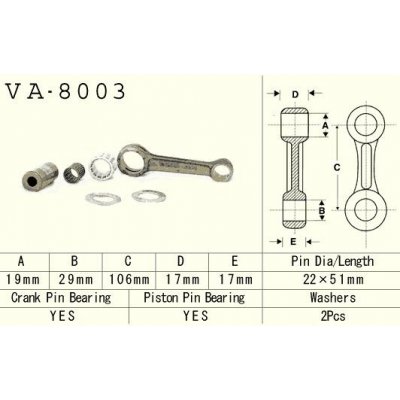 VESRAH ojniční sada KAWASAKI KX 125 (KX125) 94-97 (VA8003) vyrobeno v Japonsku | Zboží Auto