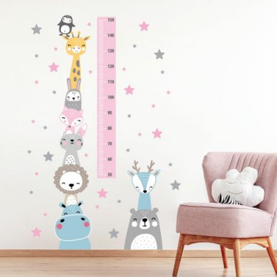 Nálepky na zeď dětský metr zvířátka růžový - Plotbase, s.r.o.,60x120cm – Hledejceny.cz