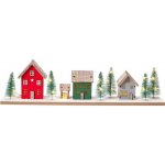 Harasim velkoobchod Dřevěná LED dekorace B – domečky se zimní scenérií 40 x 10 cm, 18 LED, časovač – Hledejceny.cz