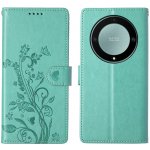 Flowers knížkové pouzdro na Honor Magic 8 Lite 5G - modrozelené – Zboží Živě