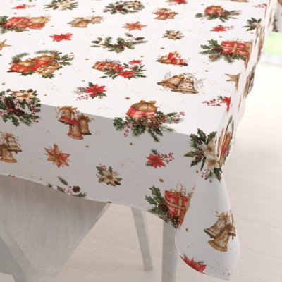 Biante Vánoční bavlna obdélníkový ubrus Sandra SA-515 Vánoční hvězdy a ozdoby na bílém 80x120 cm – Zboží Mobilmania