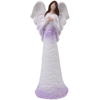 GiftyCity Soška anděla se srdcem 10 cm, barva bílá a fialová