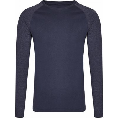 Módní unisex tričko s dlouhými kontrastními rukávy Miners Mate námořní modré triko s melírovými rukávy MY210