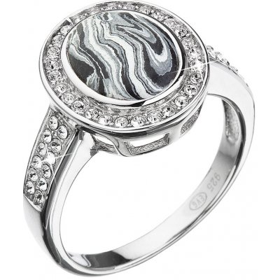 Evolution Group CZ Stříbrný prsten ovál černobílý mramor se Swarovski krystaly 75018.1