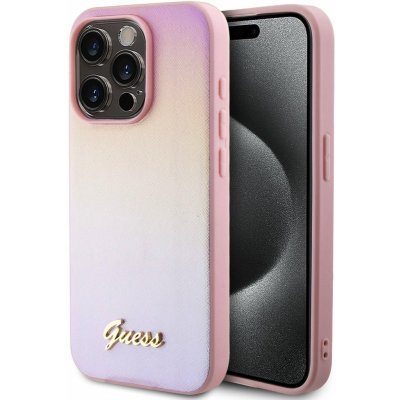Guess PU Leather Iridescent Metal Script iPhone 15 Pro Max růžové – Zboží Živě