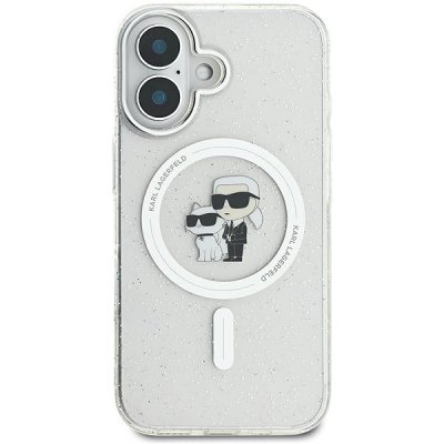 Karl Lagerfeld IML Glitter Karl and Choupette MagSafe Zadní Kryt pro iPhone 16 Transparent – Zboží Mobilmania