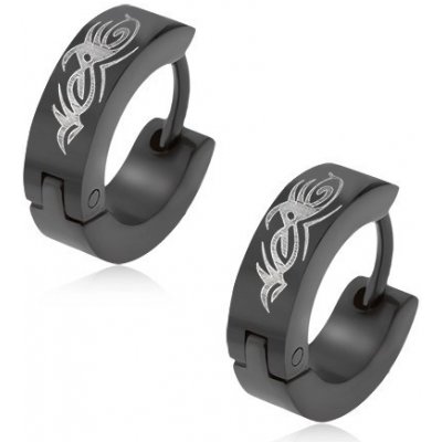 Šperky eshop Kruhové z oceli lesklé kruhy v černém odstínu ornament tribal AA35.22