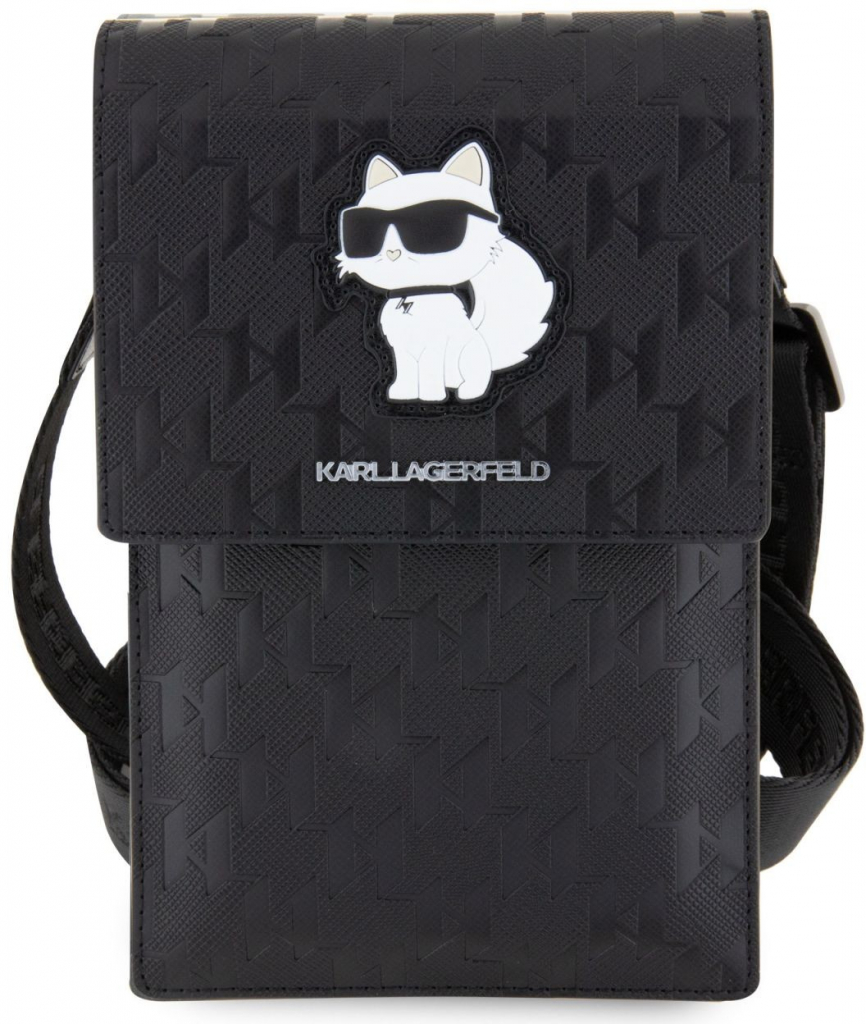 Pouzdro Karl Lagerfeld Saffiano Monogram Wallet Phone Bag Choupette NFT černé