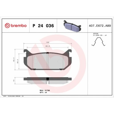 Sada brzdových destiček, kotoučová brzda BREMBO P 24 036