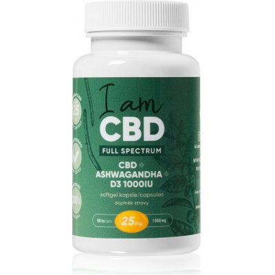 I AM CBD Full spectrum CBD 1 500 mg + vitamín D3 + ashwagandha 60 kapslí