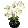 Gasper Umělá květina Orchidej v oválné keramické váze 55 cm, krémově zelená