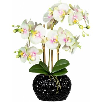 Gasper Umělá květina Orchidej v oválné keramické váze 55 cm, krémově zelená