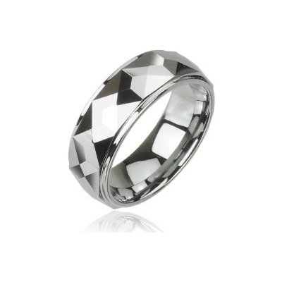 Šperky eshop Wolframový prsten s vybroušenými hranatými plochami vysoký lesk d5.9