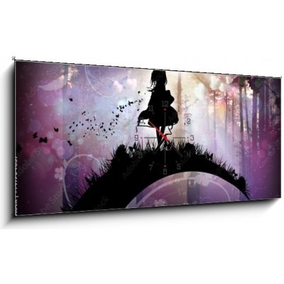 Obraz s hodinami 1D panorama - 120 x 50 cm - Evening in the magical Forest cartoon character in the real world silhouette art photo manipulation – Zboží Mobilmania