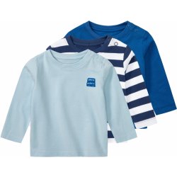 Lupilu Dětské triko s dlouhými rukávy s BIO bavlnou 3kusy pruhy modrá světle modrá