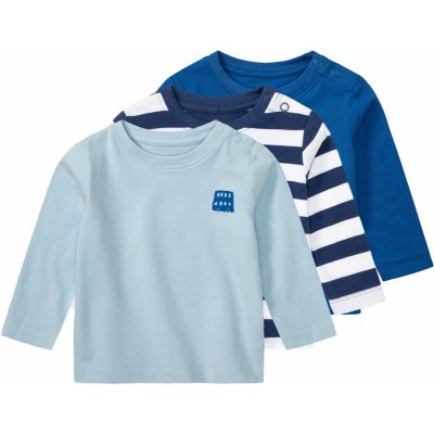 Lupilu Dětské triko s dlouhými rukávy s BIO bavlnou 3kusy pruhy modrá světle modrá – Zboží Mobilmania