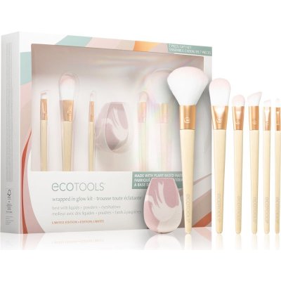 EcoTools Glow Collection houbička na make-up 1 ks + štětec na aplikaci podkladové báze 1 ks + štětec na pudr 1 ks + štětec na blending 1 ks + štětec na oční stíny 1 ks + štětec na oční linky 1 ks + št – Zboží Mobilmania