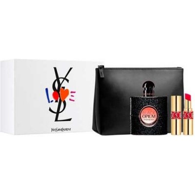 Yves Saint Laurent Black Opium EDP 50 ml + rtěnka Rouge Volupte Shine No.101 3,2 g + kosmetická taška dárková sada – Zbozi.Blesk.cz