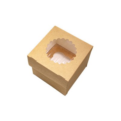 EcoObaly Papírová krabička EKO na muffiny 100x100x100 mm hnědá s okénkem