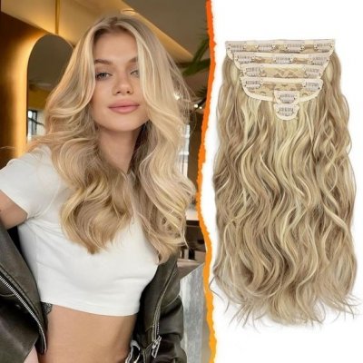 BARSDAR Clip in prodlužování vlasů, 40 cm vlnité blond Clip in prodlužování pro ženy, 6 kusů, silné – Hledejceny.cz