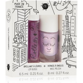 Nailmatic Kids Rollette lesk na rty 6,5 ml + Polly lak na nehty 8 ml dárková sada