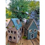 Hnědý porcelánový domek svícen na čajovou svíčku Candle House 8*8*15 cm Clayre & Eef – Zboží Mobilmania