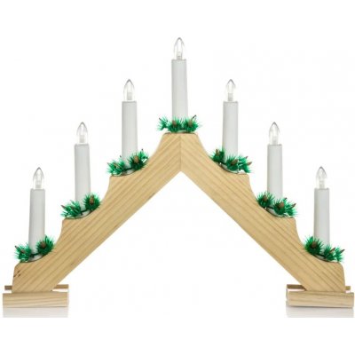 Vánoční dřevěný svícen ve tvaru pyramidy, přírodní, 7 svíček, teplá bílá – Zboží Mobilmania