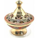 Orientální kadidelnice na nožce – zlatá s barevným dekorem – Sleviste.cz