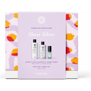 Maria Nila Gift Box Sheer Silver, 1x šampon Sheer Silver 350 ml, 1x kondicionér Sheer Silver 350 ml, 1x Argan Oil 30 ml
