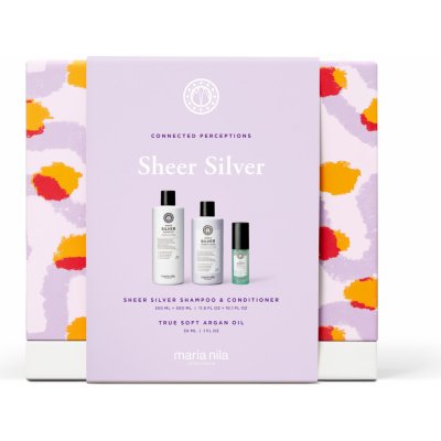 Maria Nila Gift Box Sheer Silver, 1x šampon Sheer Silver 350 ml, 1x kondicionér Sheer Silver 350 ml, 1x Argan Oil 30 ml – Zbozi.Blesk.cz