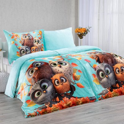 decoDoma povlečení z mikroplyše SOVY tyrkysová 140x200 70x90 – Zboží Dáma decoDoma povlečení z mikroplyše SOVY tyrkysová 140x200 70x90 – Zboží Dáma