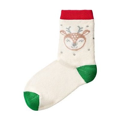 Vlnka Vánoční dětské zimní ponožky s ovčí vlnou se sobem červeno zelená – Zboží Dáma
