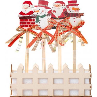 Zápich dřevo 12ks 55x75mm + špejle sněhulák Santa v dřevěné ohrádce mix červená bílá – Hledejceny.cz