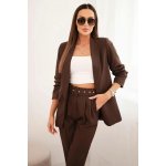 Fashionweek italská souprava elegantního saka s kalhotami K80172B hnědá – Zboží Dáma