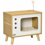 PawHut Domeček pro kočky v TV designu béžový bílý dub 50 x 28 x 43 cm – Zboží Mobilmania