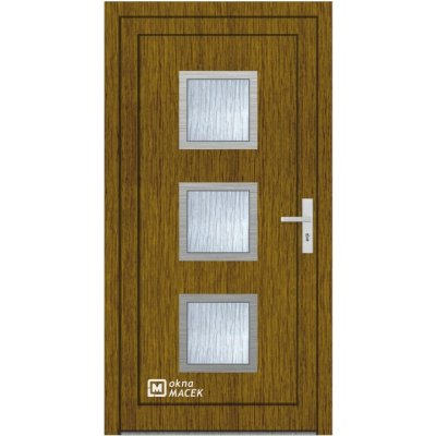 KNIPPING Plastové vchodové dveře - 76 AD, okrasná výplň 2302/INOX, různé  barvy a imitace dřeva Otevírání: levé, Šířka průchodu: 800 mm, Barva,  imitace: ořech/bílá — Heureka.cz