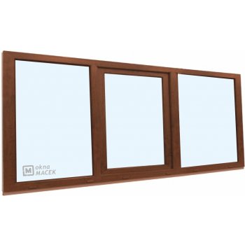 KNIPPING Plastové okno - 70 AD, 2400x900 mm, FIX/OS/FIX, ořech Sklo: čiré, Barva, imitace: ořech/bílá (jednostranně)