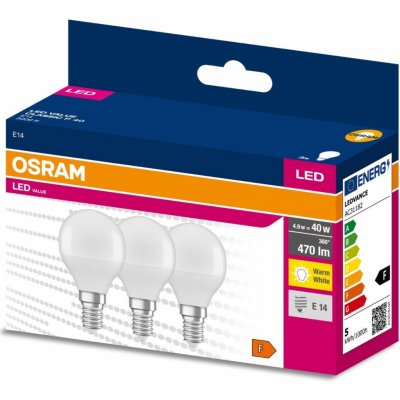 Osram 3PAK LED žárovka E14 P45 4,9W = 40W 470lm 3000K Teplá bílá 200° VALUE – Zboží Mobilmania