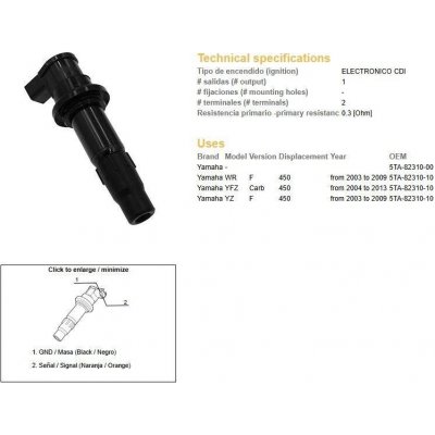 DZE zapalovací cívka YAMAHA YFZ 450R 04-13; WR 450F 03-09; YZ 450F 03-09 (5TA-82310-00) – Hledejceny.cz