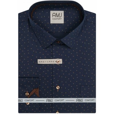 AMJ pánská košile z lyocellu dlouhý rukáv regular fit VDER1487 tmavě modrá s hnědými dvojčárkami – Zboží Dáma