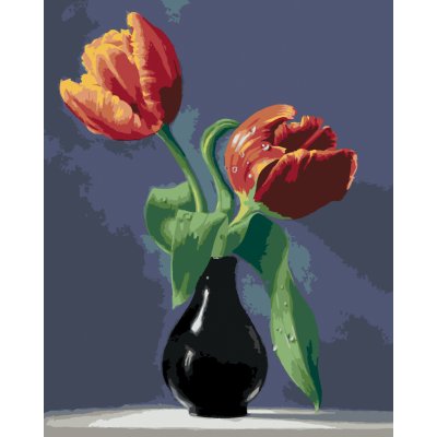 ZUTY Malování podle čísel ZÁTIŠÍ TULIPÁNY V ČERNÉ VÁZE NA MRAMOROVÉ DESCE PIETER WAGEMANS Rozměr 40 x 50 cm Rámování bez rámu a bez vypnutí plátna – Zboží Mobilmania