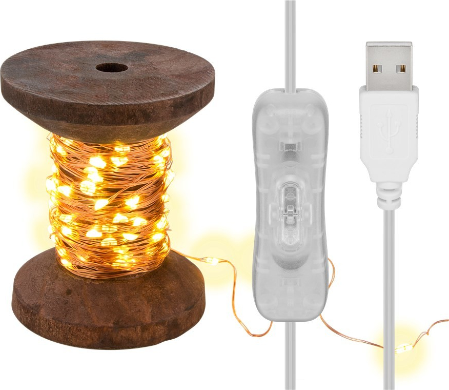 goobay Dekorační světelný řetěz na dřevěné cívce 100x LED USB 60341 40.92.0575