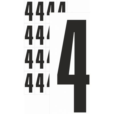 Čísla samolepící 4 černá samolepící vinylová fólie 75 mm písmo - aršík 4 ks – Zboží Dáma