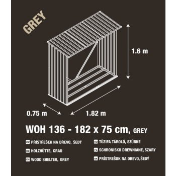 G21 Přístřešek na dřevo WOH 136 - 182 x 75 cm šedý