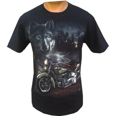 SP Motorkářské tričko zelená motorka a vlk